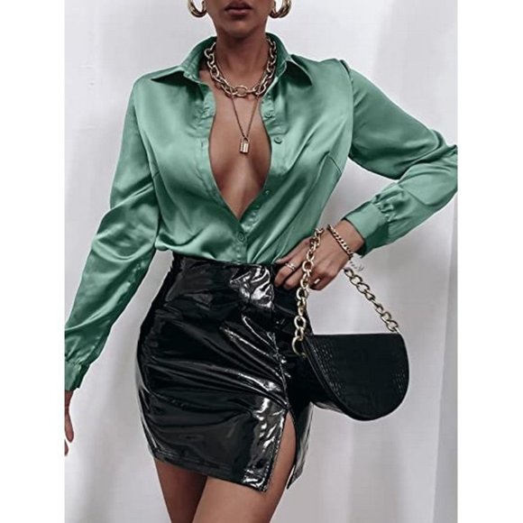 Women's Satin Silk Casual Blouse - Picture 4 of 5